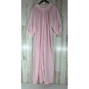 Enchantments Vintage Snap Front Gown Robe Size Large Pink Smocked Union Made USA